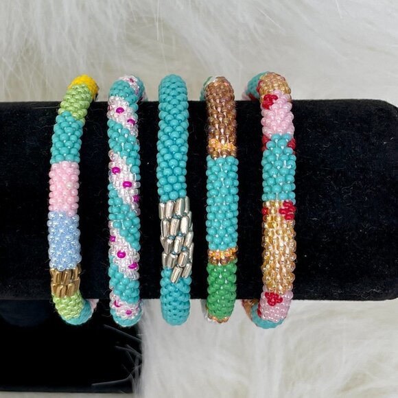 HAND CRAFTED in Nepal Beaded Bracelets (set of 5) #1005 - Picture 5 of 6